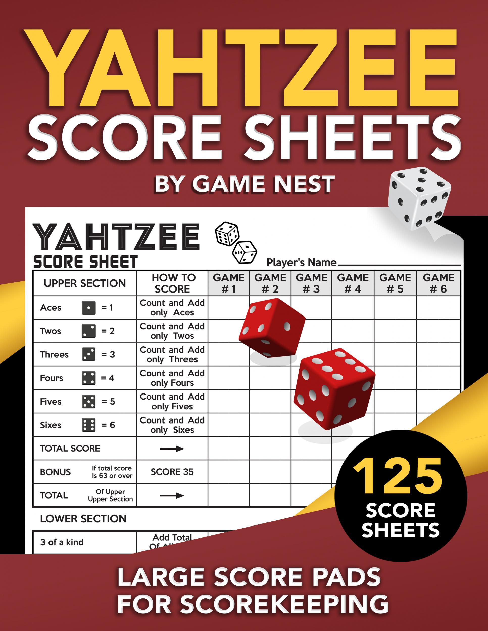 Get your free copy of Yahtzee Score Sheets by Game Nest